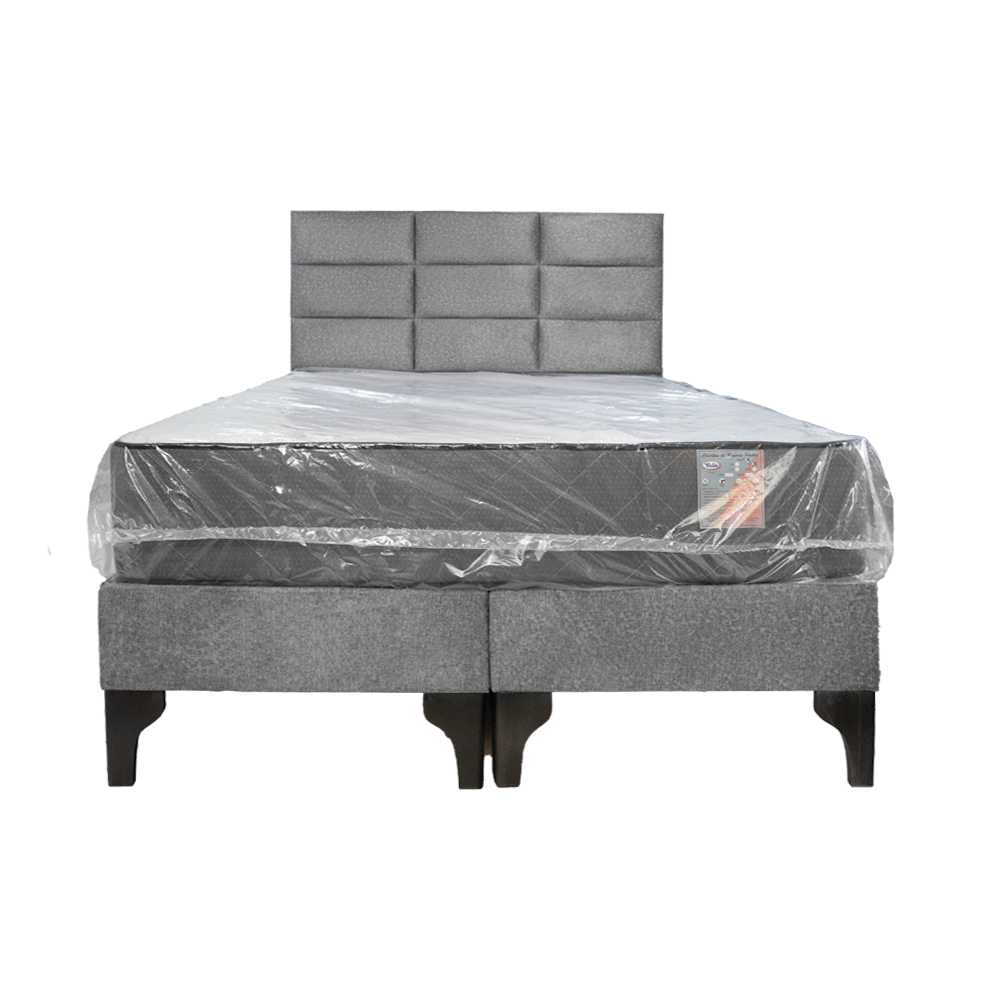 Cama Completa 2 Plazas con Colchón Pocket y Respaldo – Madera Firme