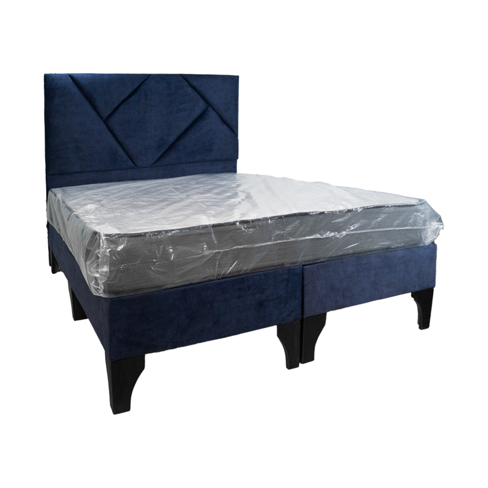 Cama Completa 2 Plazas de Madera con Respaldo Triangular y Colchón Pocket