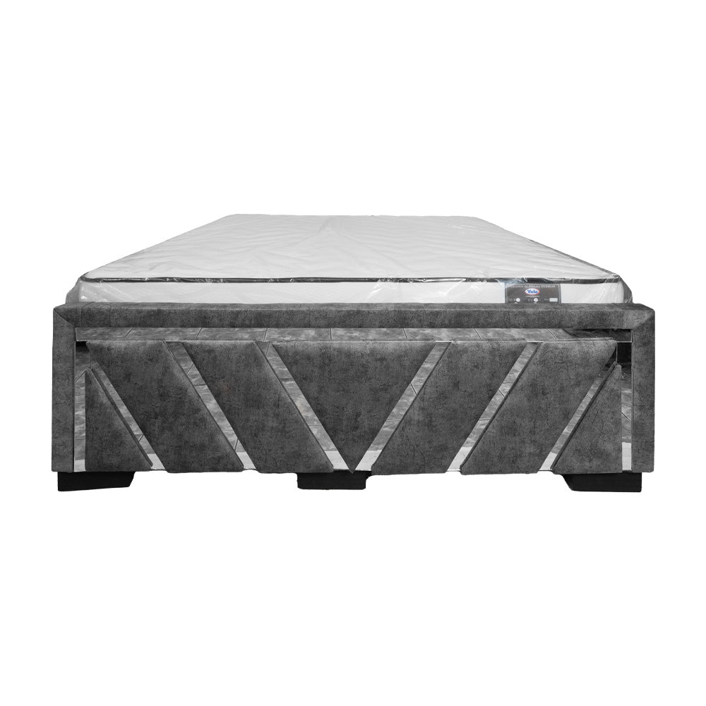 Cama Gris de 2 Plazas con Respaldo de Espejo – Estilo Moderno