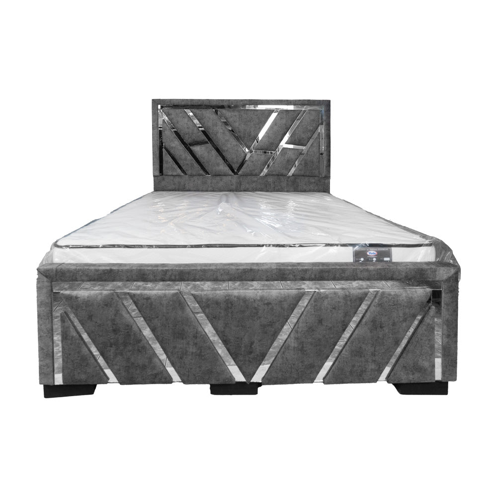 Cama Gris de 2 Plazas con Respaldo de Espejo – Estilo Moderno